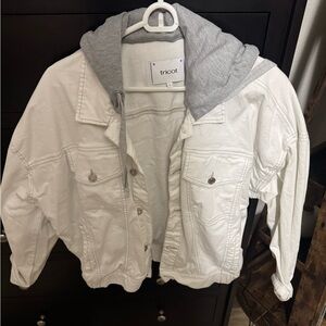 White Denim Jacket with Gray Hood